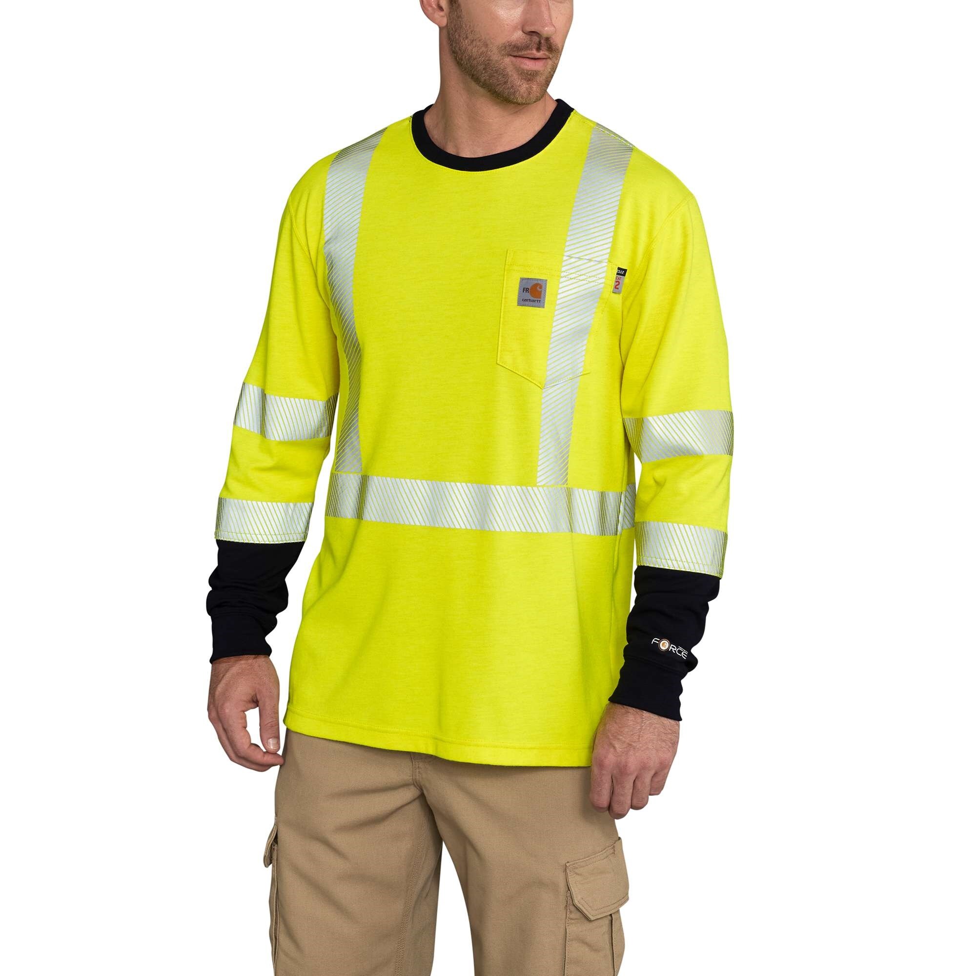 Carhartt FR Force Hi-Vis Long Sleeve Shirt in Hi-Viz-Lime